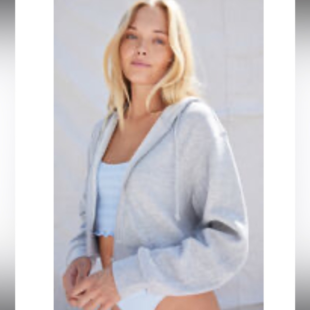 LA Hearts by Pacsun Side Panel Cropped Heather Grey Zip Up Hoodie Size Small - Picture 2 of 4
